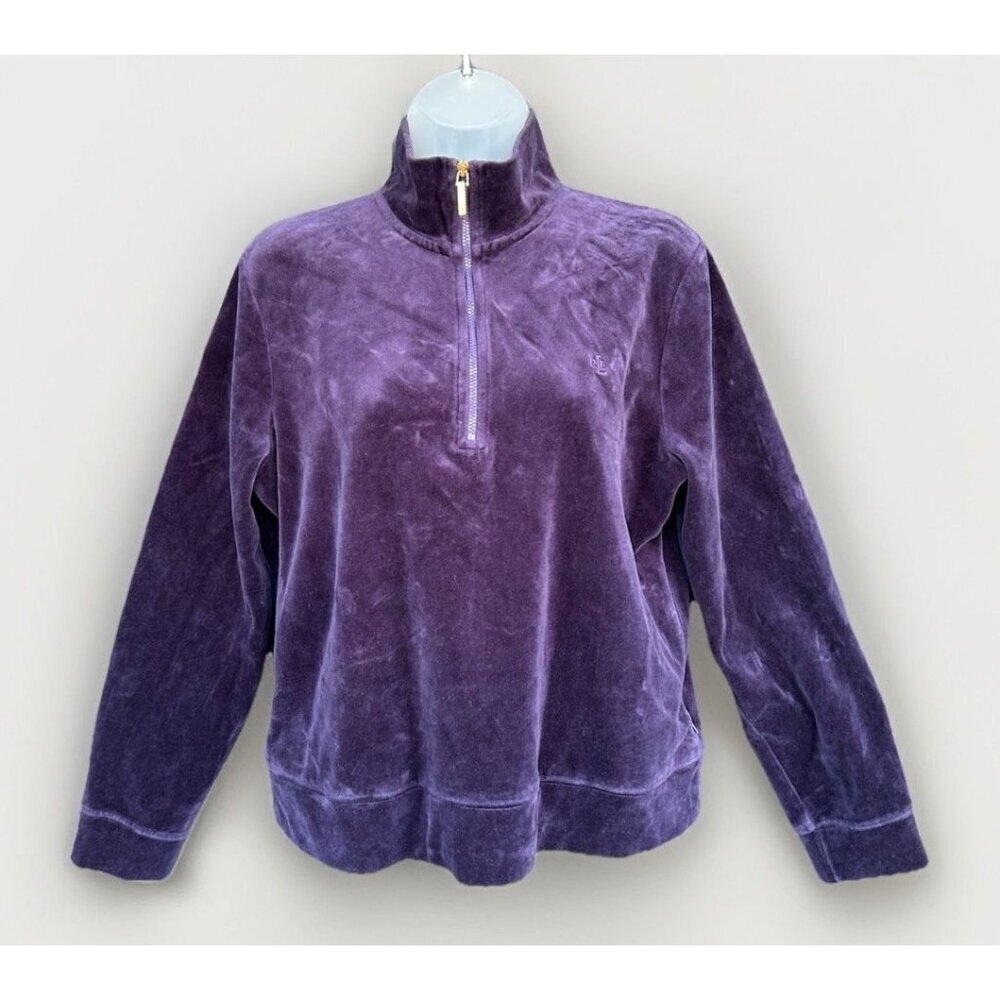Ralph Lauren Velvet Purple Velour 1/4 Zip Sweatshirt Women's Size Medium Casual
